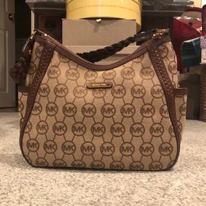 Brown MK Logo and Braided Leather Purse